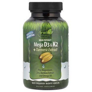 Irwin Naturals Mega D3 & K2 4000IU/120mcg + Turmeric Extract 60 рідких капсул IRW-59201 фото