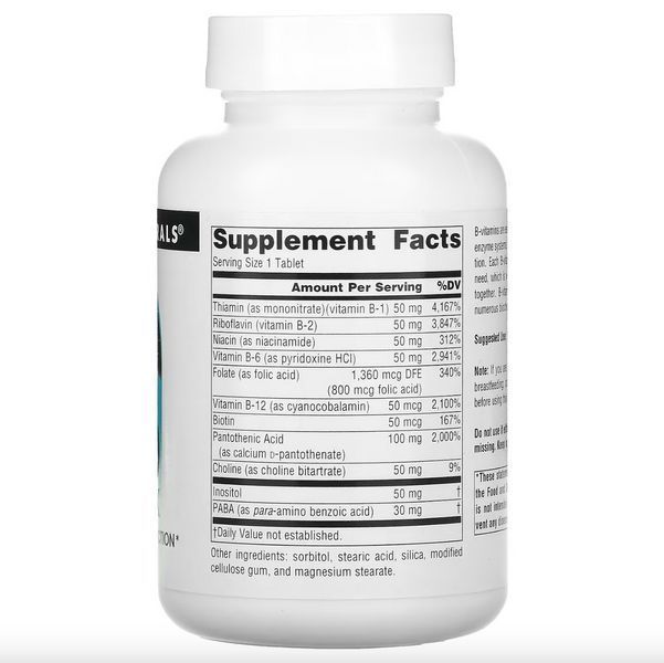 Вітаміни групи B, Source Naturals, комплекс B-50, вітаміни групи B, 50 мг, 100 таблеток SNS-00421 фото