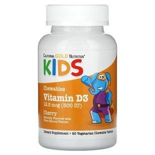 California Gold Nutrition Chewable Vitamin D3 for Children 500 IU 90 жувальних таблеток CGN-02277 фото