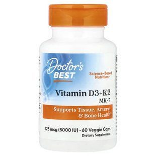 Doctor's Best Vitamin D3 + K2 MK-7 5000IU/100mcg 60 рослинних капсул DRB-00626 фото