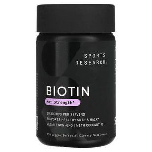 Sports Research Biotin 10,000 mcg (Max Strength) 120 рідких капсул SRE-01015 фото