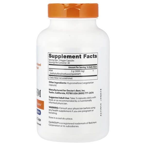 Doctor's Best MSM with OptiMSM 3,000 mg 180 вегетаріанських капсул DRB-00331 фото