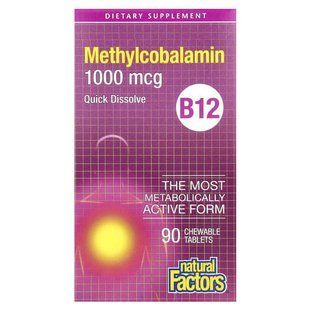 Natural Factors B12 Methylcobalamin 1000 mcg 90 жувальних таблеток NFS-01242 фото