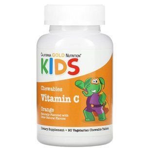 California Gold Nutrition Chewable Vitamin C with Bioflavonoid Complex for Children 90 вегетаріанських жувальних таблеток CGN-02274 фото