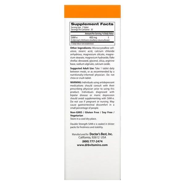 Doctor's Best SAM-e 400 mg 30 таблеток DRB-00151 фото