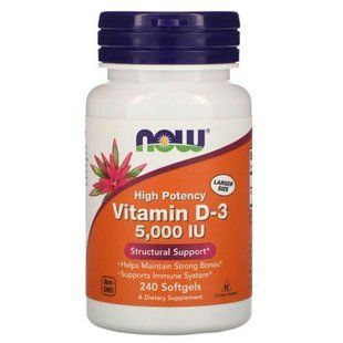 Вітамін Д3, NOW Foods Vitamin D3 5000 IU 240 мягких капсул NOW-000373 фото