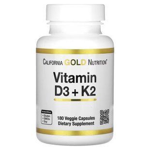 Вітамін Д3 і К2, California Gold Nutrition Vitamin D3 + K2 180 капсул CGN-02333 фото