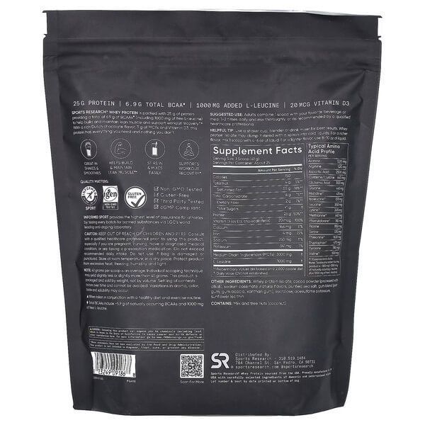 Sports Research Whey Protein 1.03 кг, Голландський шоколад SRE-09186 фото