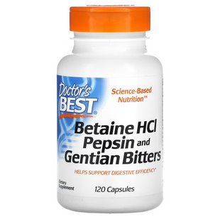 Бетаїн та пепсин, Doctor's Best Betaine - Pepsin & Gentain Bitters 120 капсул DRB-00163 фото