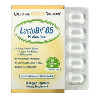 Пробіотики 65 млн, California Gold Nutrition LactoBif Probiotics 65 Billion CFU 30 рослинних капсул CGN-01904 фото