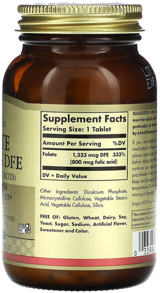 Solgar Folate 1,333 mcg DFE (800 mcg Folic Acid) 250 таблеток SOL-01101 фото
