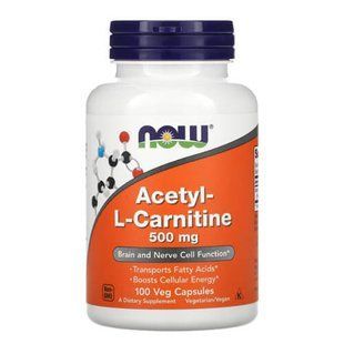 NOW Acetyl-L-Carnitine 500 mg 100 рослинних капсул NOW-00076 фото