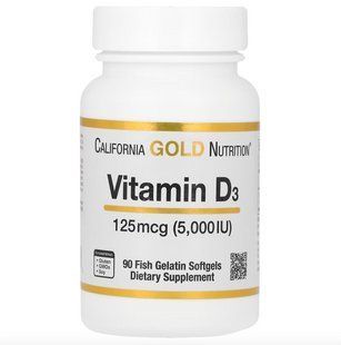 Вітамін D3, California Gold Nutrition Vitamin D3 5000 IU 90 капсул CGN-001065 фото