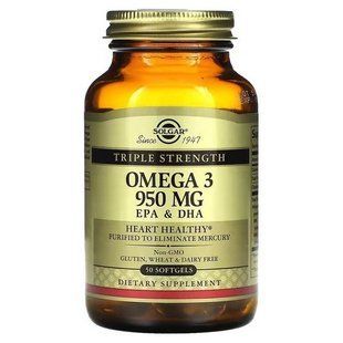 Омега-3 (950 мг), Solgar Omega-3 EPA & DHA Triple Strength 950 мг 50 капсул SOL-020570 фото