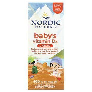 Вітамін D3 у рідкій формі для немовлят і малюків, Nordic Naturals Baby's Vitamin D3 400 IU 22,5 мл NOR-272338 фото