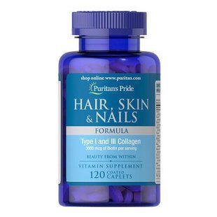 Puritan's Pride Hair Skin and Nails Type I and III collagen 120 таблеток 07582 фото