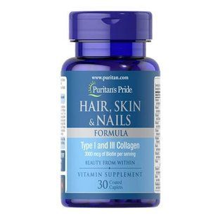 Puritan's Pride Hair Skin and Nails Type I and III collagen 30 табл 870 фото