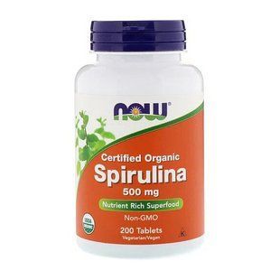 NOW Spirulina 500 mg certified organic (200 tabs) 11473-01 фото