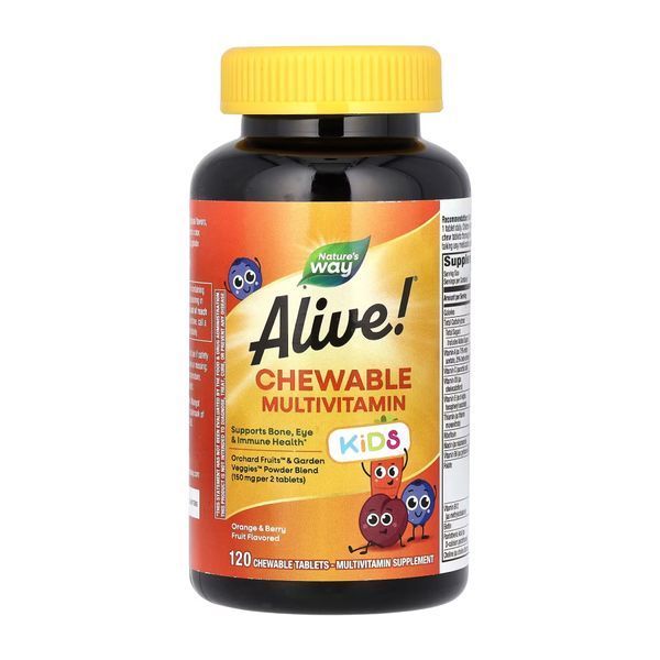 Alive! Children's Chewable Multivitamin - 120 tabs Orange and Berry (Пошкоджена банка) 2023-10-7576 фото