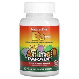 NaturesPlus Animal Parade Vitamin D3 500 IU (Без цукру) 90 таблетки у формі тварин, Вишня NAP-29923 фото
