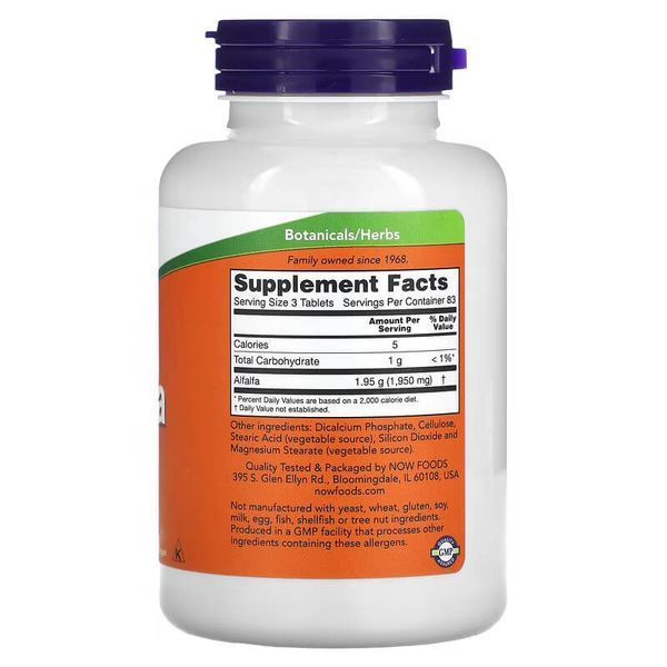 NOW Alfalfa 650 mg 250 таблеток NOW-02620 фото