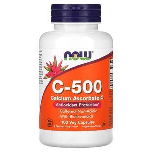 NOW C-500 Calcium Ascorbate-C 100 вегетаріанських капсул NOW-00676 фото