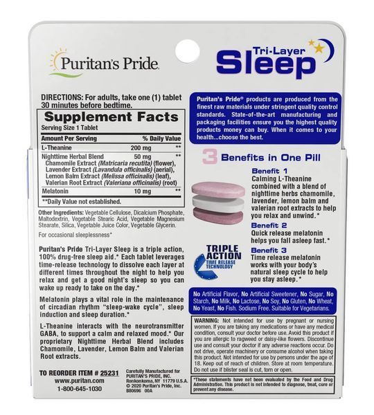 Puritan's Pride Melatonin Tri-Layer Sleep 30 Tri-Layer таблеток 025231 фото