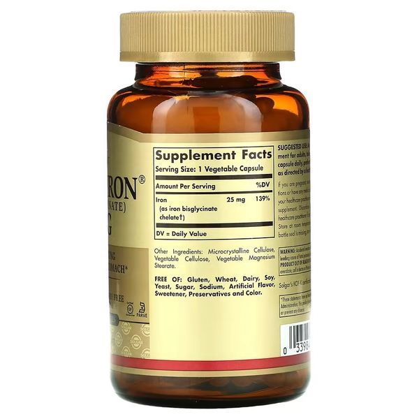 Solgar Gentle Iron 25 mg 180 капсул SOL-01250 фото