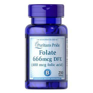 Puritan's Pride Folate 666 mcg DFE (Folic Acid 400 mcg) 250 таблеток 01403 фото