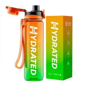 Hydrated Water Bottle - 1000ml Tritan Green Orange 2023-10-6944 фото