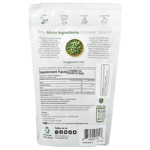 Micro Ingredients Organic Chlorella Tablet 720 таблеток&nbsp; MII-02342 фото