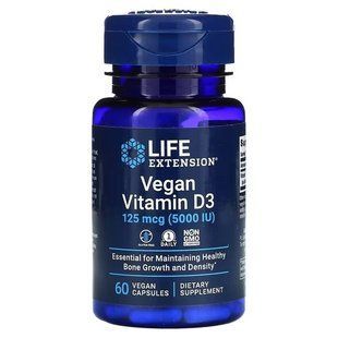 Life Extension Vegan Vitamin D3 125 mcg (5000 IU) 60 рослинних капсул LEX-24226 фото