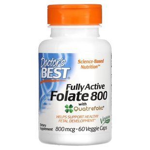 Doctor's Best Folate 800 with Quatrefolic 800 mcg 60 вегетаріанських капсул DRB-00458 фото