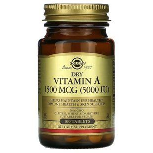 Solgar Dry Vitamin A 1,500 mcg (5,000 IU) 100 таблеток SOL-02820 фото