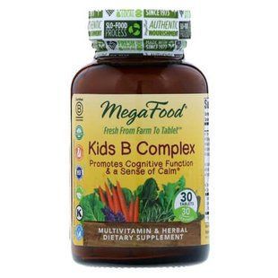 Натуральні вітаміни групи В для дітей, MegaFood Kids B Complex 30 таб 13101 фото