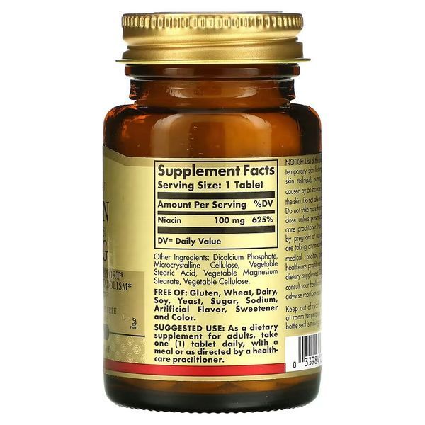 Solgar Niacin (Vitamin B3) 100 mg 100 таблеток SOL-01860 фото