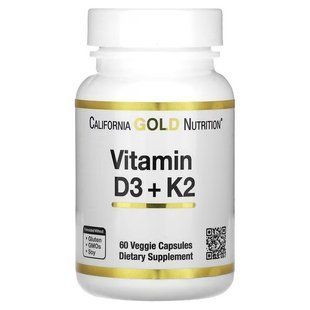 Вітамін Д3+К2, California Gold Nutrition Vitamin D3 + K2 60 капсул CGN-002332 фото